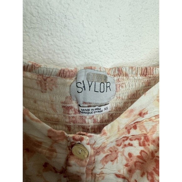 SAYLOR Size XS Janiya Floral Eyelet Crop Top V-Neck Ruffle Smocked Button Front - Picture 9 of 15